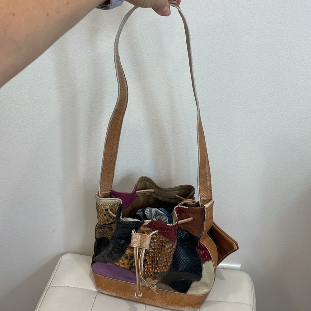 Vintage Caprice Patchwork Snakeskin Bucket Bag Satchel Handbag/Purse - Picture 4 of 12